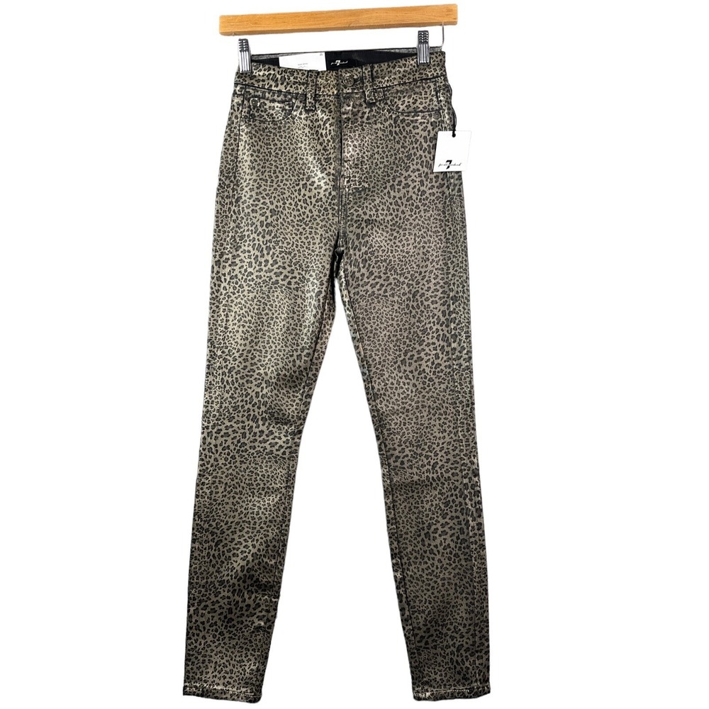7 For All‎ Mankind Coated Leopard Print Jeans Skinny Stretch Animal Print 25 NWT